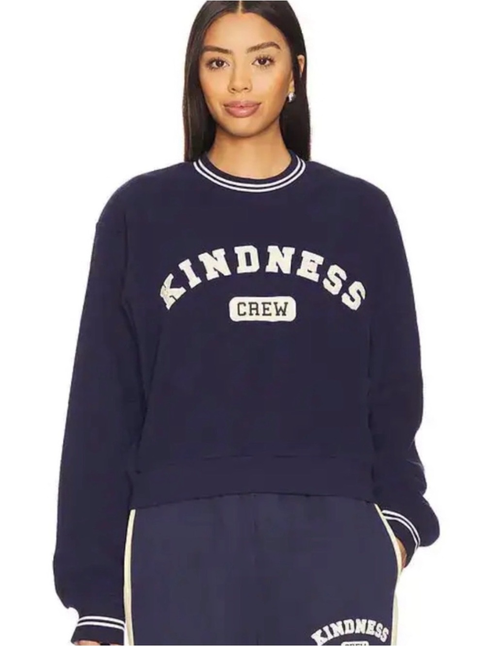 Mayfair Group Kindness Crew Cropped Navy Women's Pullover Sweatshirt M/L